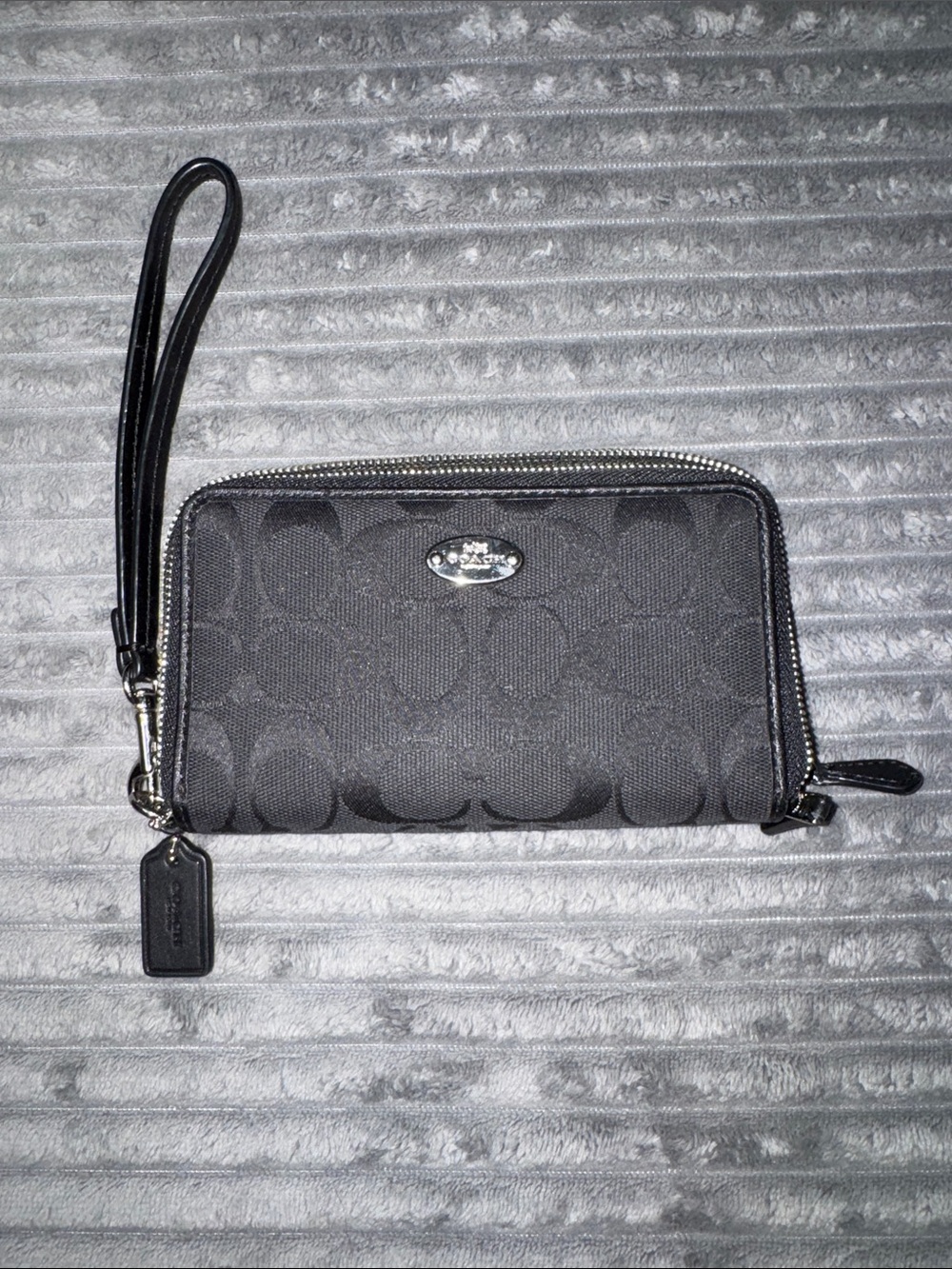 Coach Black Signature Zip-Around Wristlet Wallet